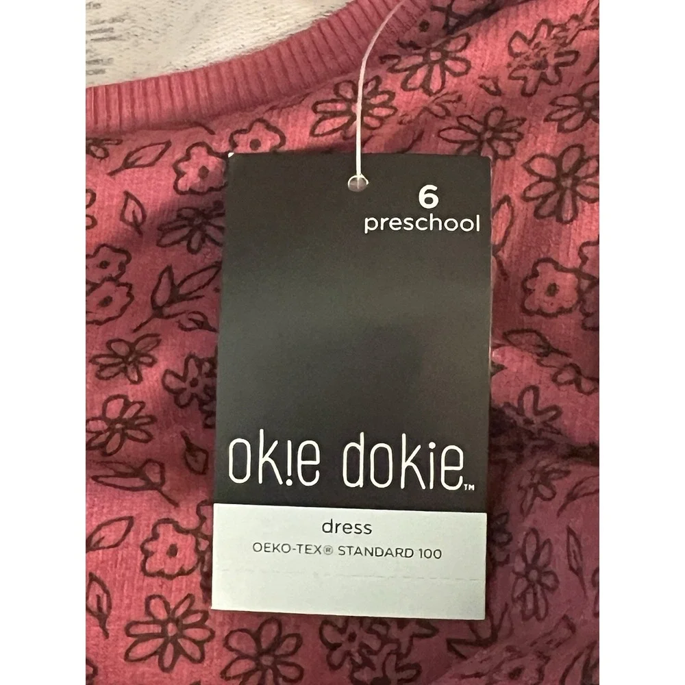 Okie Dokie Vintage-look Dress Ruffle Shoulders Long-sleeve Dark Pink Girls‎ Sz 6